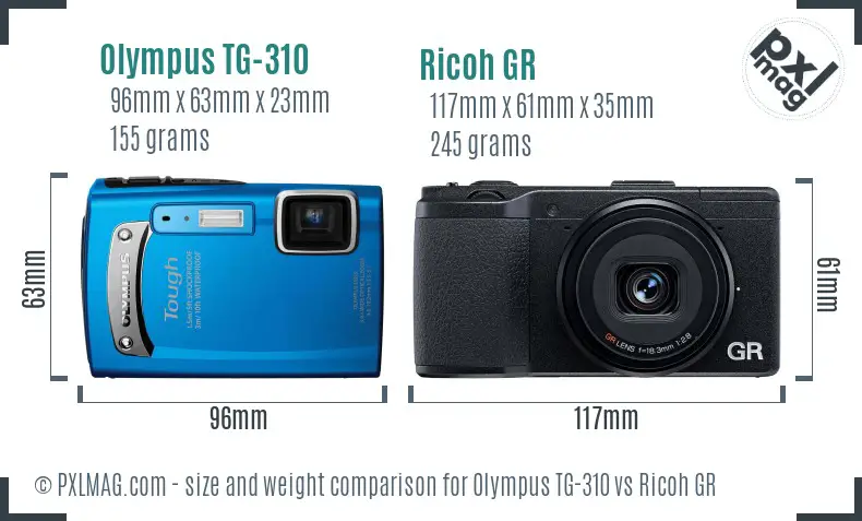 Olympus TG-310 vs Ricoh GR size comparison Olympus TG-310 vs Ricoh GR size comparison