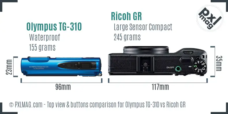 Olympus TG-310 vs Ricoh GR top view buttons comparison Olympus TG-310 vs Ricoh GR top view buttons comparison