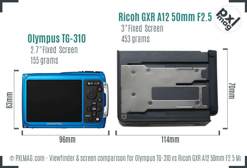 Olympus TG-310 vs Ricoh GXR A12 50mm F2.5 Macro Screen and Viewfinder comparison