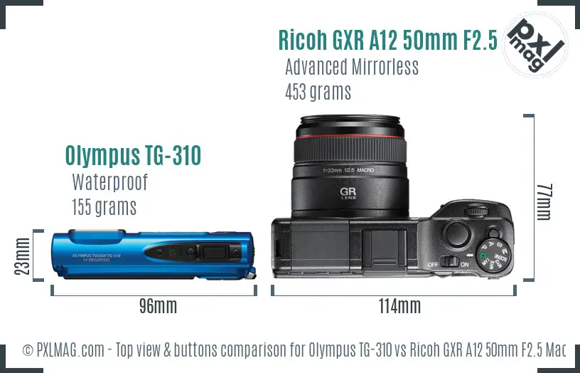 Olympus TG-310 vs Ricoh GXR A12 50mm F2.5 Macro top view buttons comparison