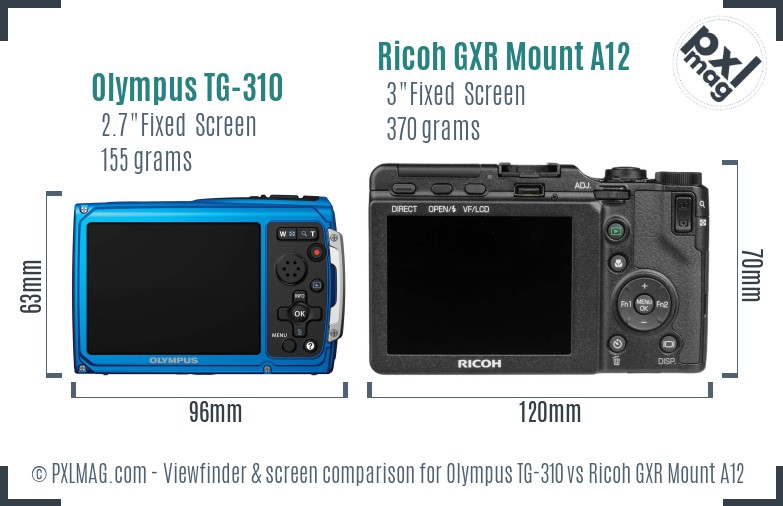 Olympus TG-310 vs Ricoh GXR Mount A12 Screen and Viewfinder comparison