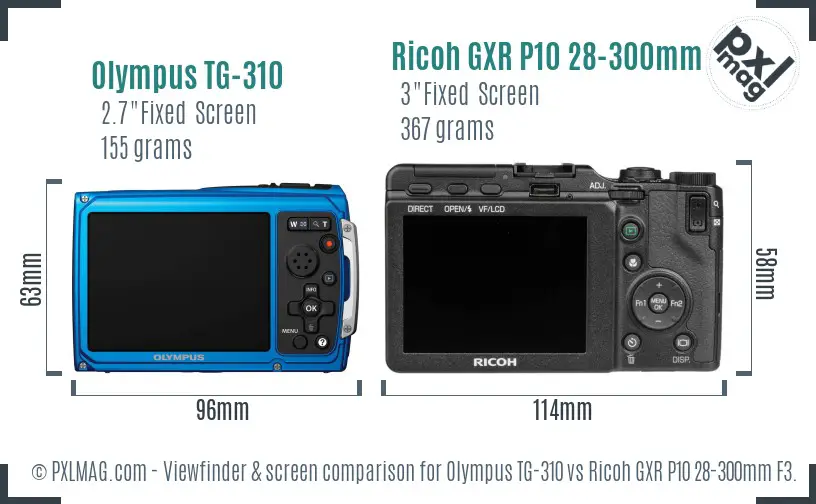 Olympus TG-310 vs Ricoh GXR P10 28-300mm F3.5-5.6 VC Screen and Viewfinder comparison