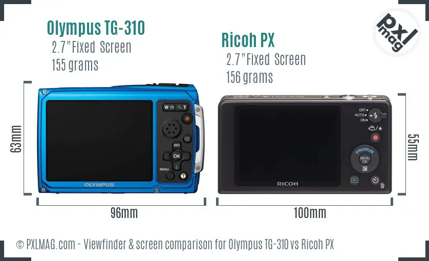 Olympus TG-310 vs Ricoh PX Screen and Viewfinder comparison