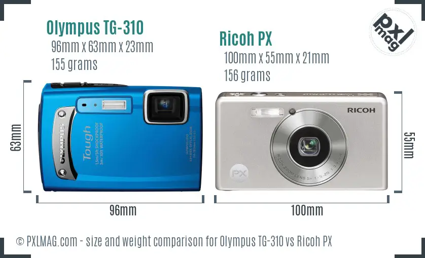 Olympus TG-310 vs Ricoh PX size comparison