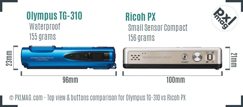 Olympus TG-310 vs Ricoh PX top view buttons comparison