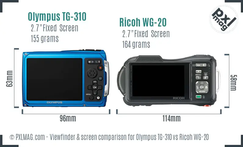 Olympus TG-310 vs Ricoh WG-20 Screen and Viewfinder comparison