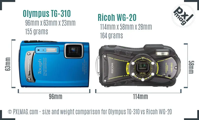 Olympus TG-310 vs Ricoh WG-20 size comparison