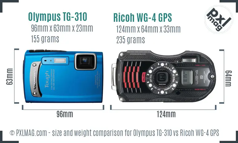 Olympus TG-310 vs Ricoh WG-4 GPS size comparison Olympus TG-310 vs Ricoh WG-4 GPS size comparison