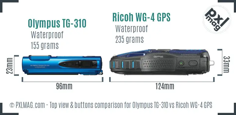 Olympus TG-310 vs Ricoh WG-4 GPS top view buttons comparison Olympus TG-310 vs Ricoh WG-4 GPS top view buttons comparison