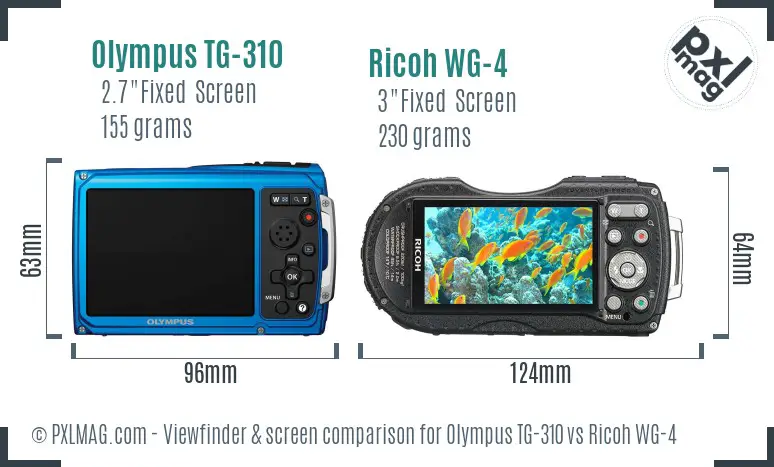 Olympus TG-310 vs Ricoh WG-4 Screen and Viewfinder comparison