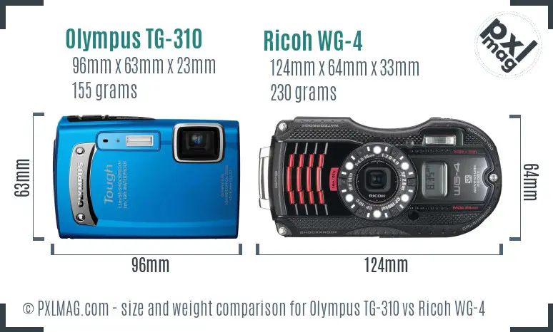 Olympus TG-310 vs Ricoh WG-4 size comparison