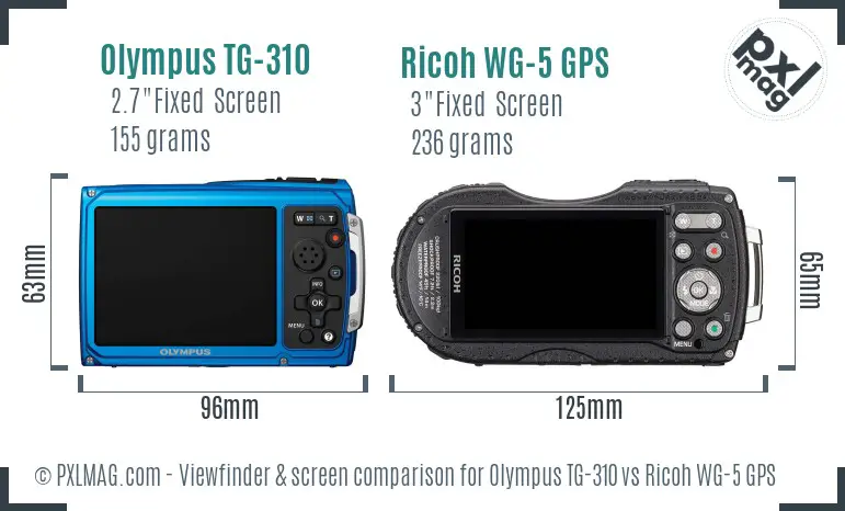 Olympus TG-310 vs Ricoh WG-5 GPS Screen and Viewfinder comparison