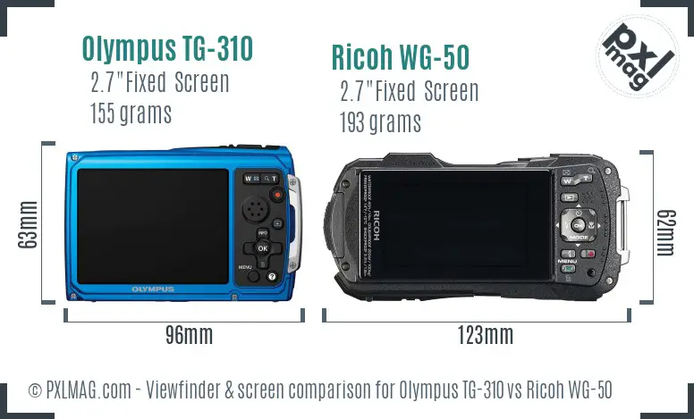 Olympus TG-310 vs Ricoh WG-50 Screen and Viewfinder comparison