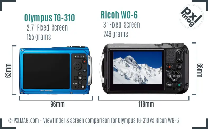 Olympus TG-310 vs Ricoh WG-6 Screen and Viewfinder comparison