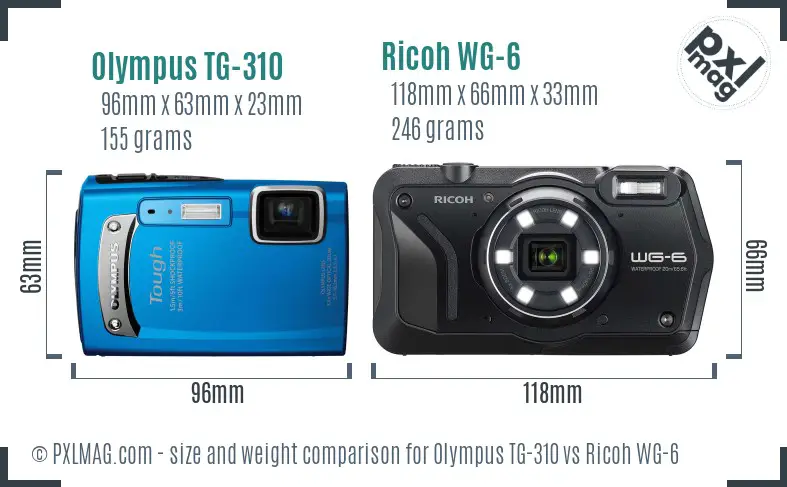 Olympus TG-310 vs Ricoh WG-6 size comparison