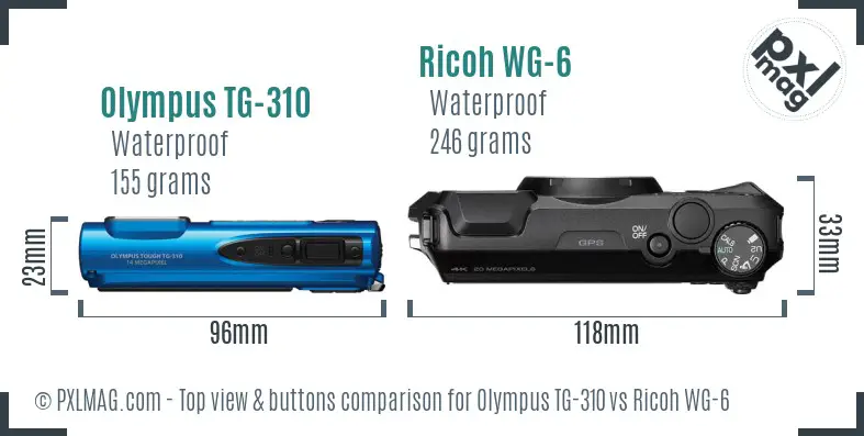 Olympus TG-310 vs Ricoh WG-6 top view buttons comparison