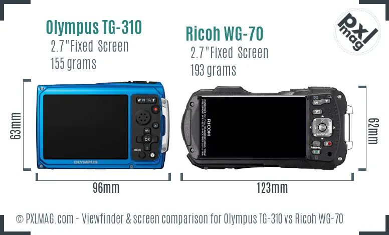 Olympus TG-310 vs Ricoh WG-70 Screen and Viewfinder comparison