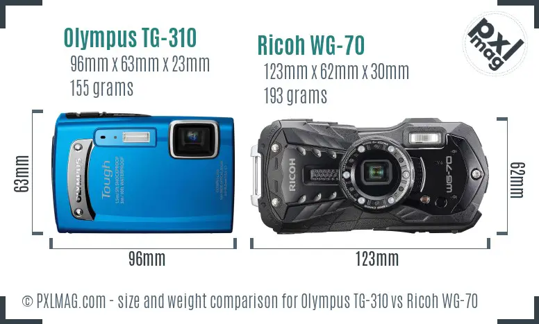 Olympus TG-310 vs Ricoh WG-70 size comparison