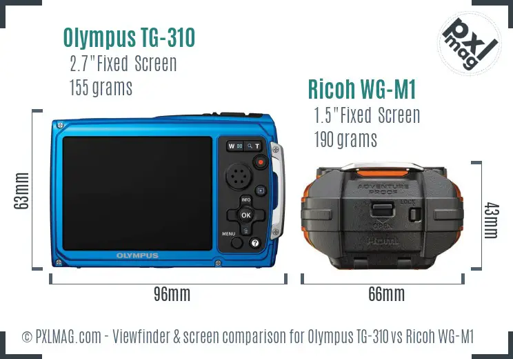 Olympus TG-310 vs Ricoh WG-M1 Screen and Viewfinder comparison