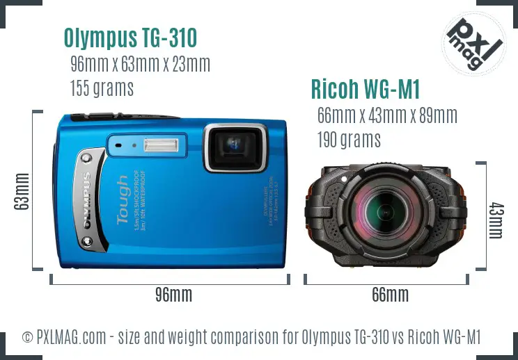 Olympus TG-310 vs Ricoh WG-M1 size comparison