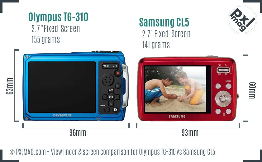 Olympus TG-310 vs Samsung CL5 Screen and Viewfinder comparison