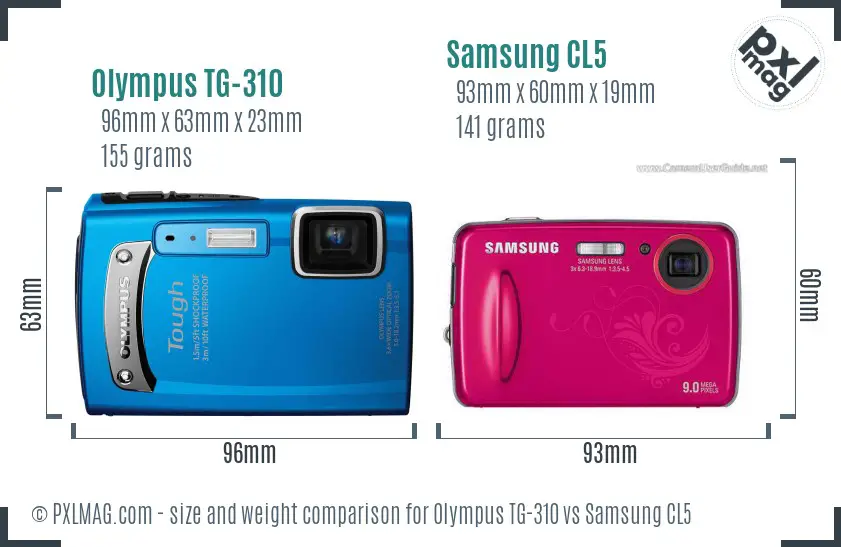 Olympus TG-310 vs Samsung CL5 size comparison