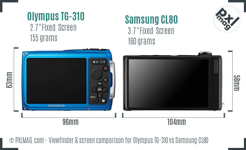 Olympus TG-310 vs Samsung CL80 Screen and Viewfinder comparison Olympus TG-310 vs Samsung CL80 Screen and Viewfinder comparison