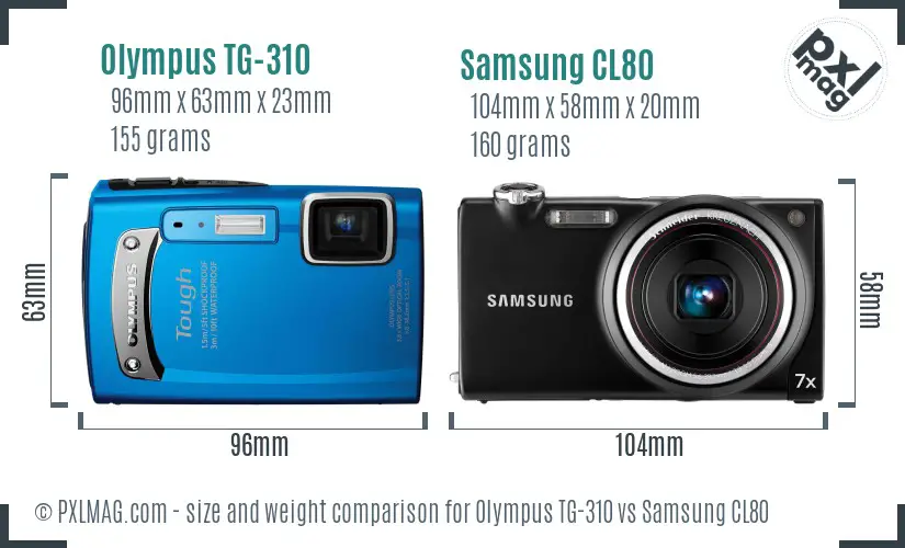Olympus TG-310 vs Samsung CL80 size comparison Olympus TG-310 vs Samsung CL80 size comparison