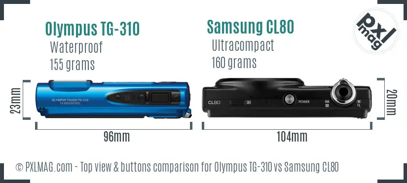 Olympus TG-310 vs Samsung CL80 top view buttons comparison Olympus TG-310 vs Samsung CL80 top view buttons comparison
