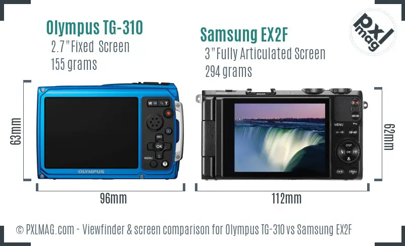 Olympus TG-310 vs Samsung EX2F Screen and Viewfinder comparison