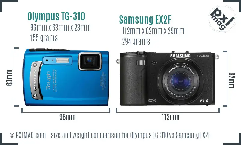 Olympus TG-310 vs Samsung EX2F size comparison