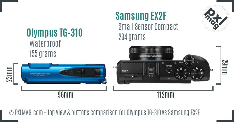 Olympus TG-310 vs Samsung EX2F top view buttons comparison