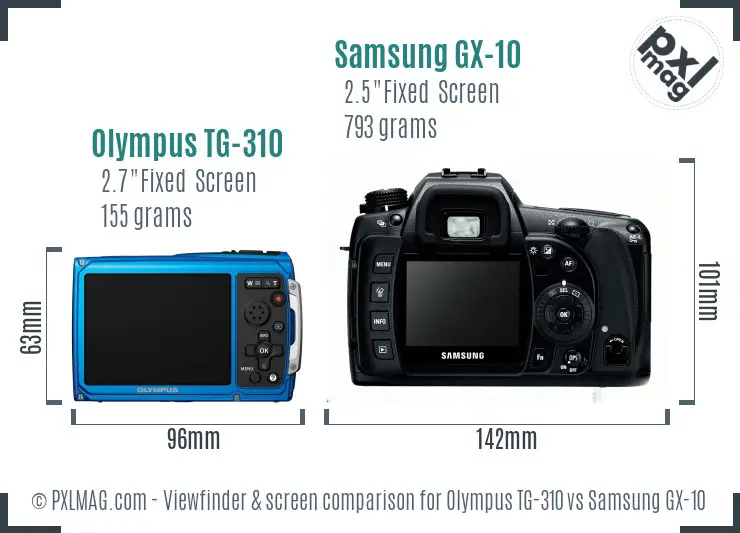 Olympus TG-310 vs Samsung GX-10 Screen and Viewfinder comparison