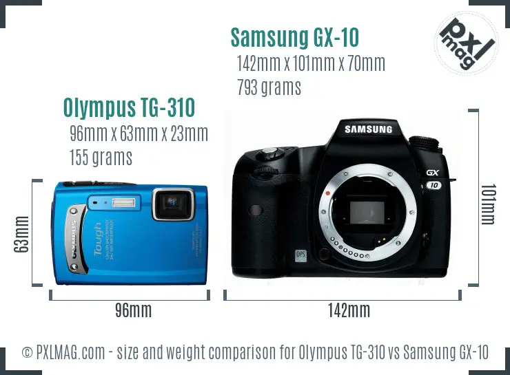 Olympus TG-310 vs Samsung GX-10 size comparison
