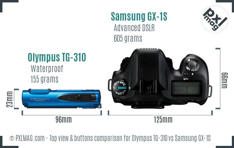 Olympus TG-310 vs Samsung GX-1S top view buttons comparison