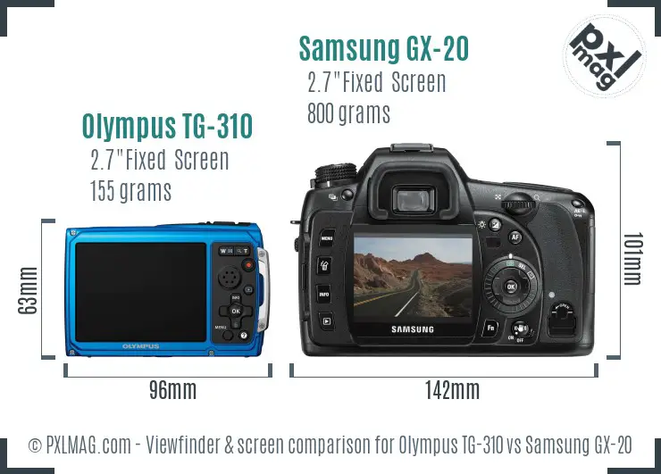 Olympus TG-310 vs Samsung GX-20 Screen and Viewfinder comparison