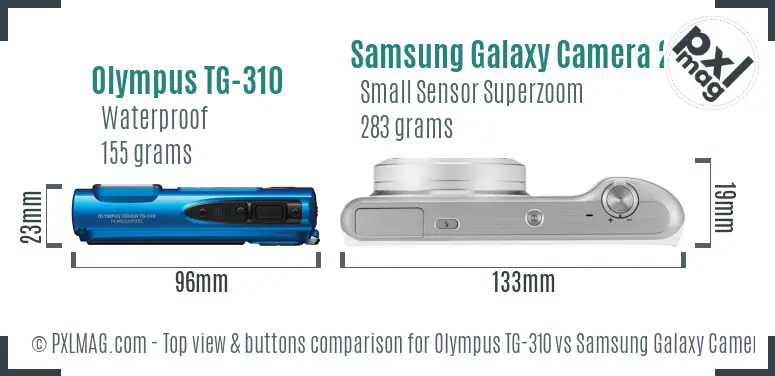Olympus TG-310 vs Samsung Galaxy Camera 2 top view buttons comparison