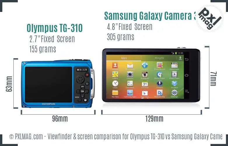 Olympus TG-310 vs Samsung Galaxy Camera 3G Screen and Viewfinder comparison