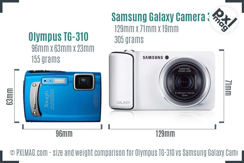 Olympus TG-310 vs Samsung Galaxy Camera 3G size comparison