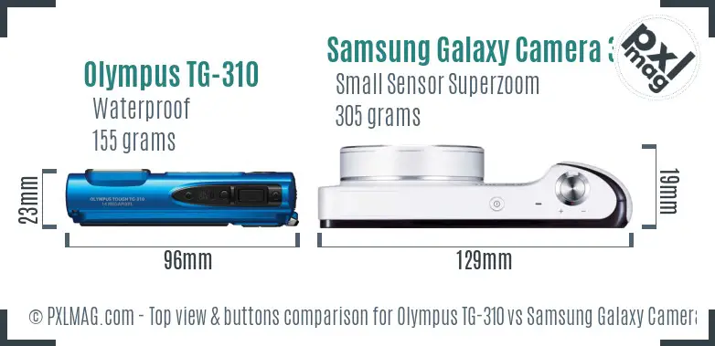 Olympus TG-310 vs Samsung Galaxy Camera 3G top view buttons comparison