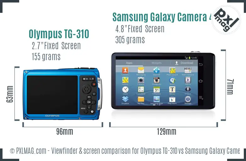 Olympus TG-310 vs Samsung Galaxy Camera 4G Screen and Viewfinder comparison