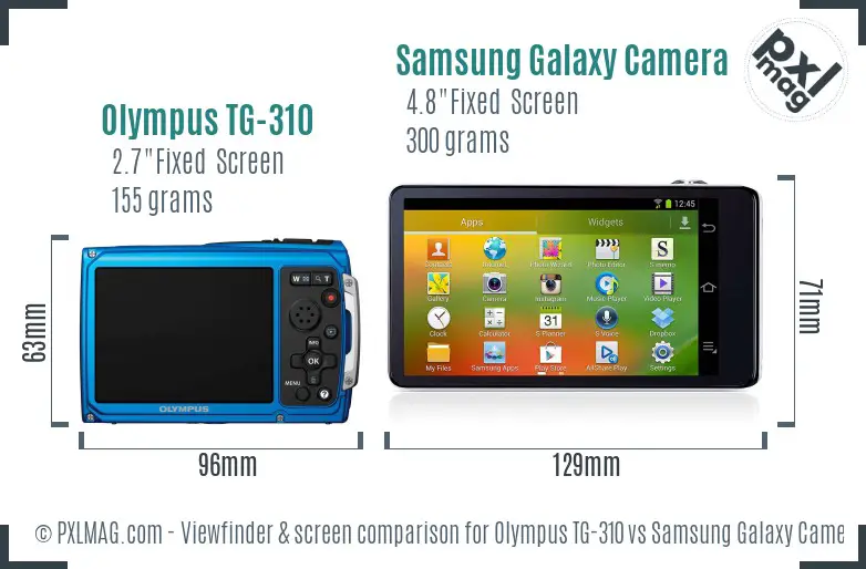 Olympus TG-310 vs Samsung Galaxy Camera Screen and Viewfinder comparison