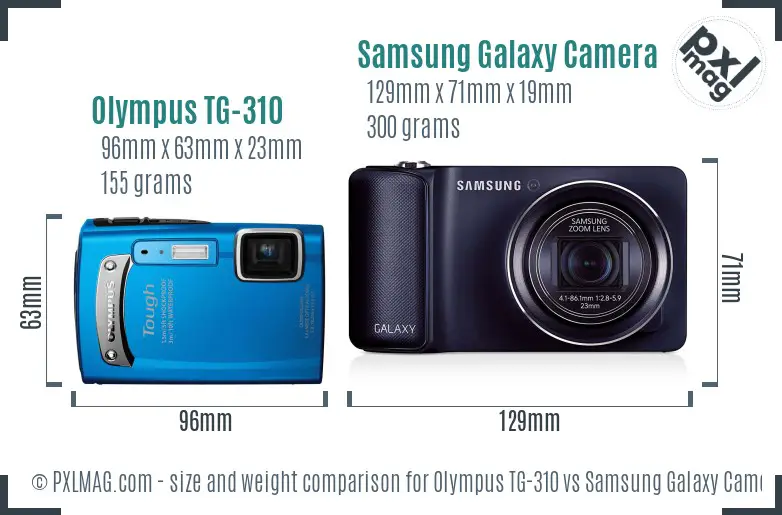 Olympus TG-310 vs Samsung Galaxy Camera size comparison