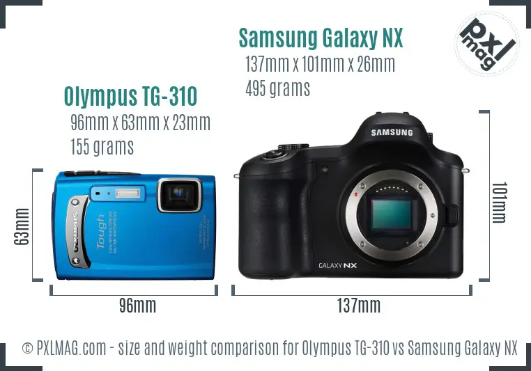 Olympus TG-310 vs Samsung Galaxy NX size comparison