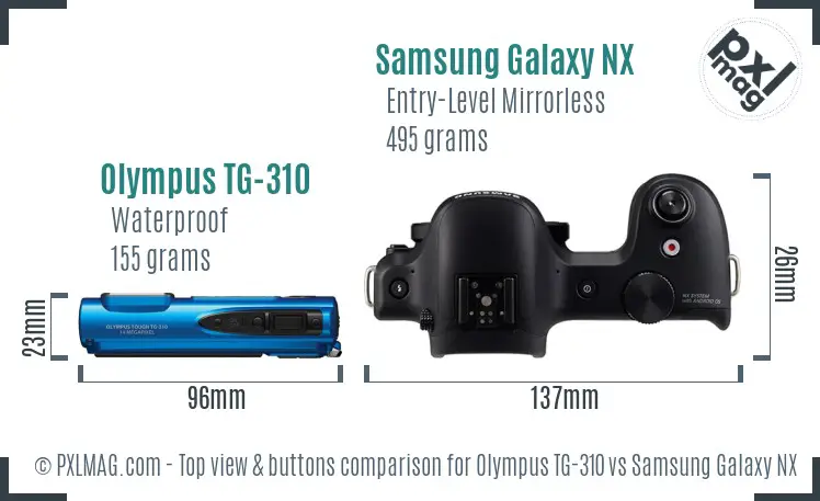 Olympus TG-310 vs Samsung Galaxy NX top view buttons comparison
