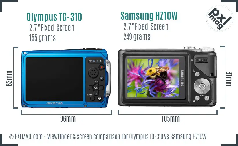 Olympus TG-310 vs Samsung HZ10W Screen and Viewfinder comparison