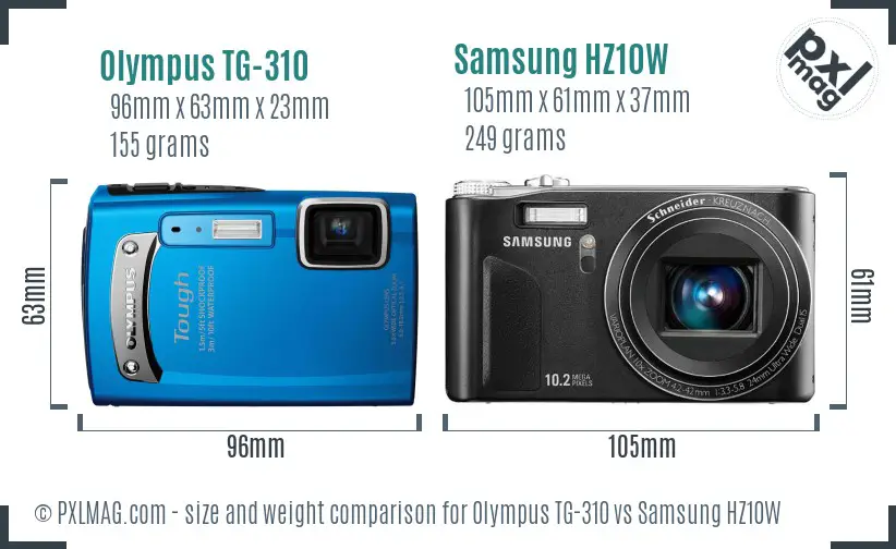 Olympus TG-310 vs Samsung HZ10W size comparison