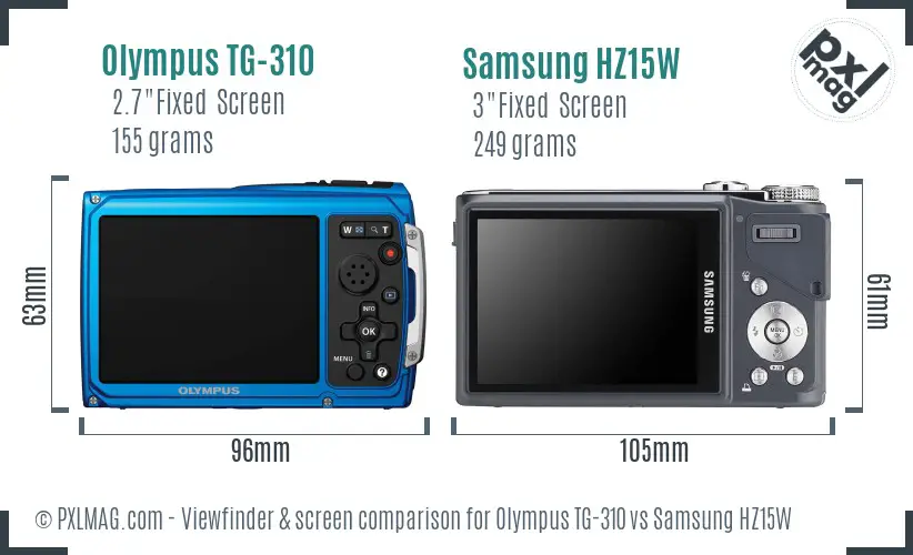 Olympus TG-310 vs Samsung HZ15W Screen and Viewfinder comparison Olympus TG-310 vs Samsung HZ15W Screen and Viewfinder comparison