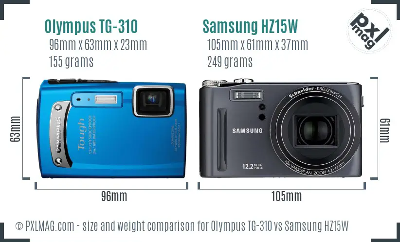 Olympus TG-310 vs Samsung HZ15W size comparison Olympus TG-310 vs Samsung HZ15W size comparison