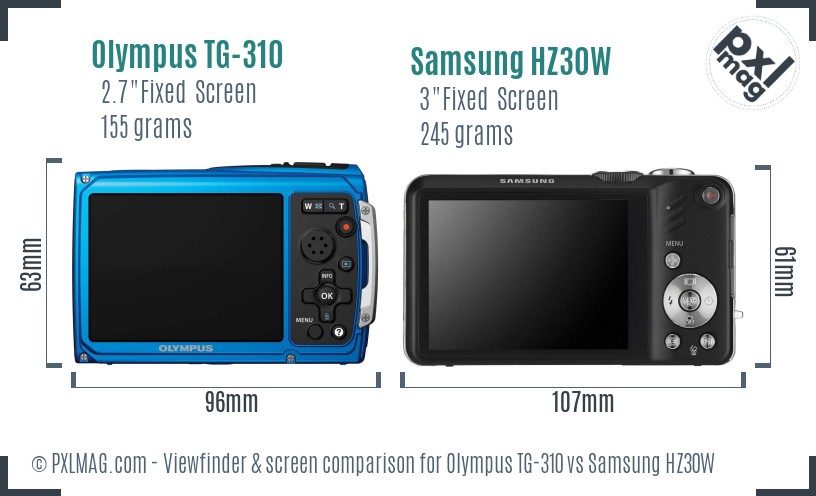 Olympus TG-310 vs Samsung HZ30W Screen and Viewfinder comparison